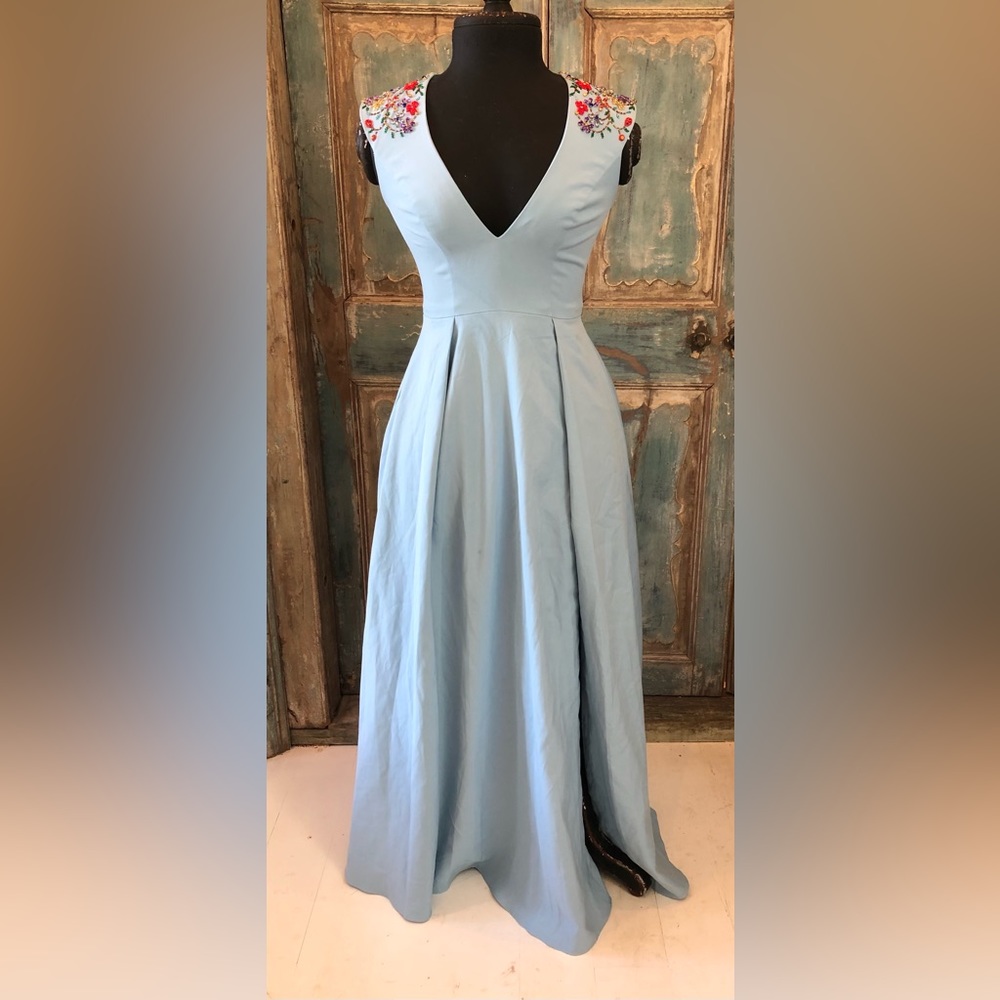 Mac Duggal Light Blue Floral Embellished Wedding Dress